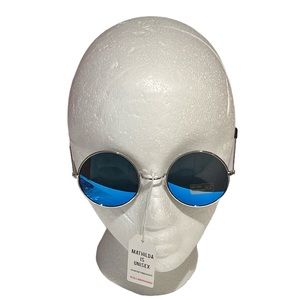 Petals and Peacocks Mathilda Round Sunglasses Blue Silver